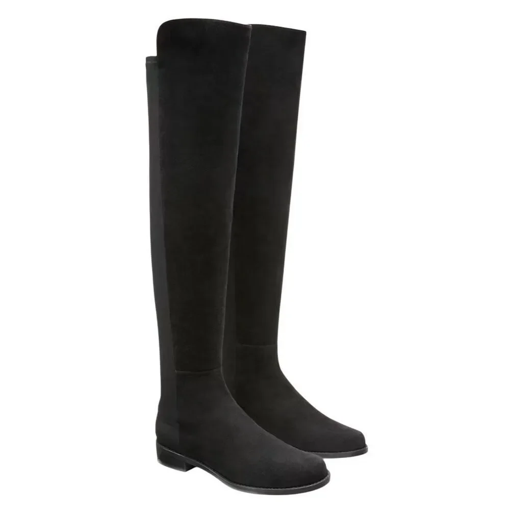 Stuart Weitzman Over The Knee Boots Size 4.5 Black Suede Block Heel